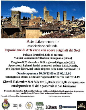 Locandina mostra d'arte Natale 2021 a San Gimignano